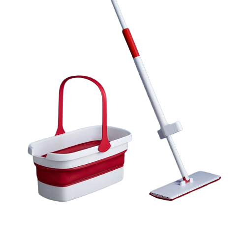 Flat Squeeze Mop and Folding Bucket Set (with 3 mop cloth)