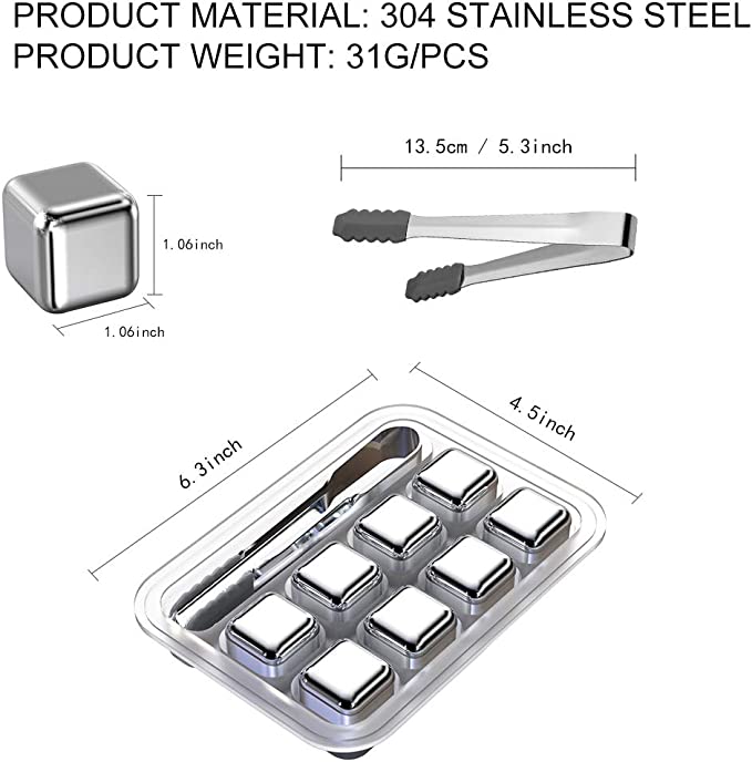 Reusable Stainless Steel Ice Cubes (Pack of 8)