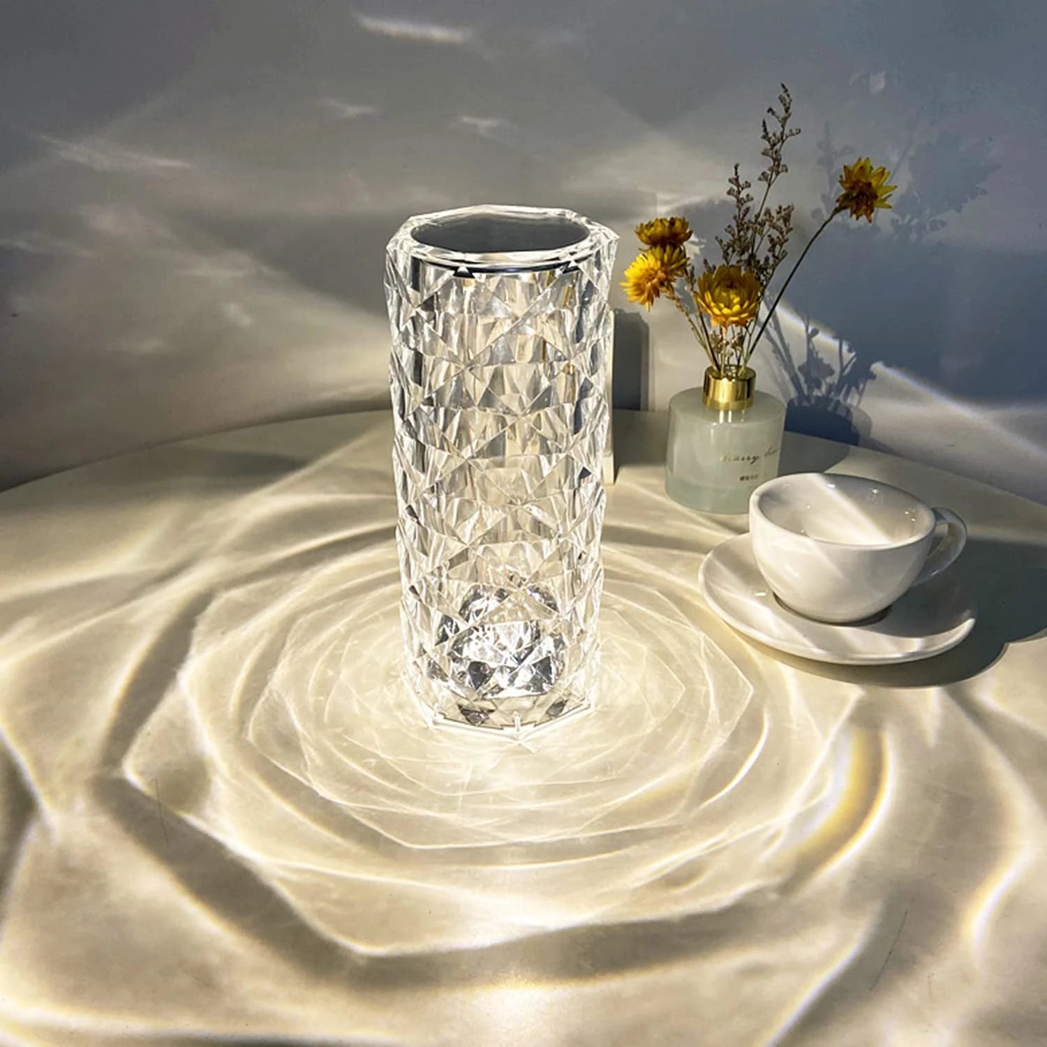 Lámpara de mesa de cristal recargable con control táctil