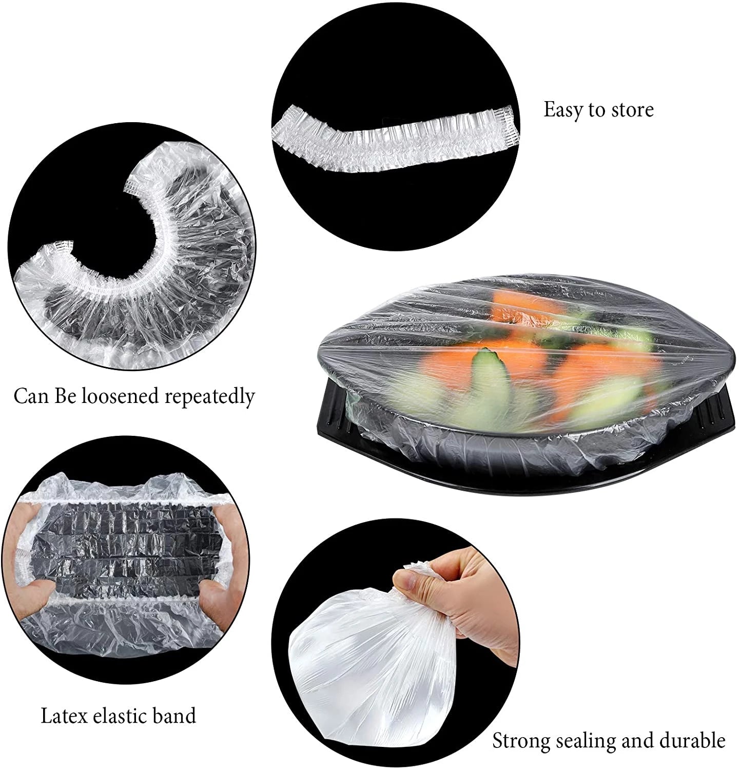 Cubiertas elásticas desechables para almacenamiento de alimentos